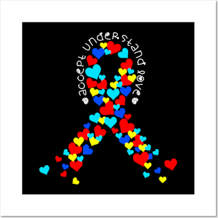 Ribbon Accept Understand Love Autism Posters and Art